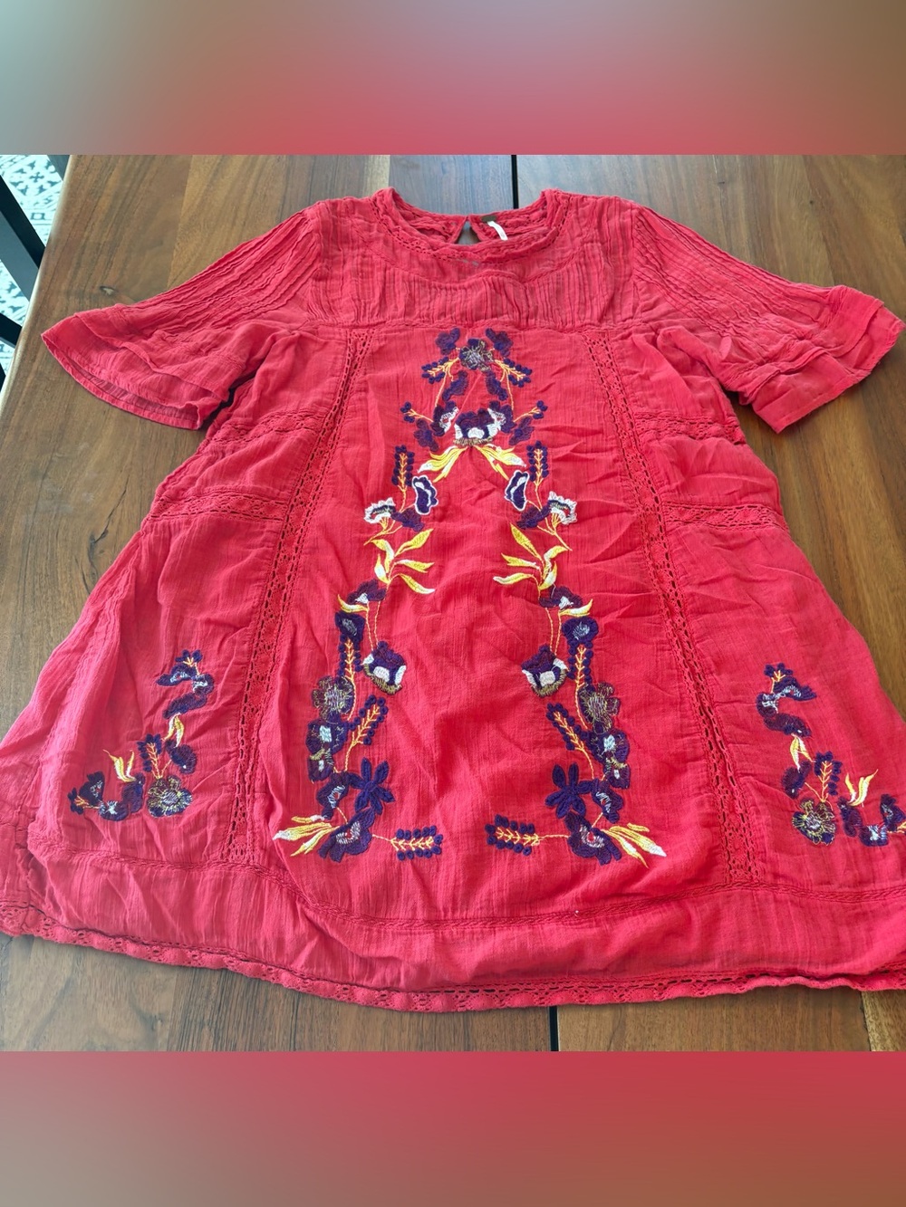 Free People Red Embroidered Mini Dress